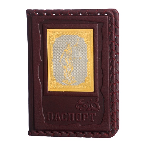 Обложка для паспорта «Фемида» с накладкой покрытой золотом 999 пробы